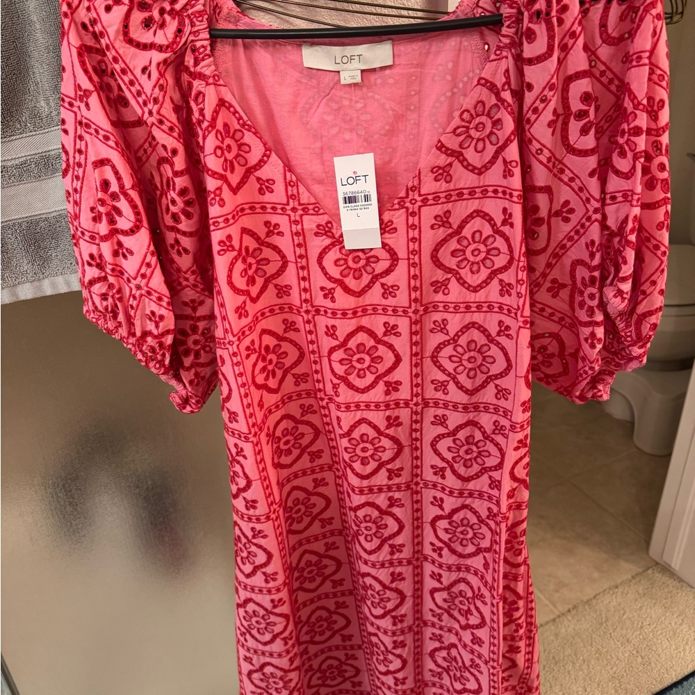 LOFT Coral Embroidered Dress